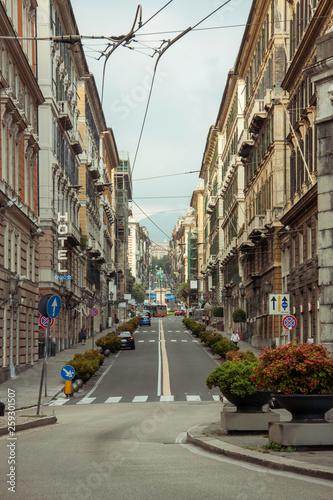 Fototapeta Naklejka Na Ścianę i Meble -  Looking on the street in Genoa. Italy.