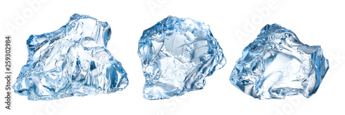 Crushed ice isolate. Set of crushed ice blocks on white background