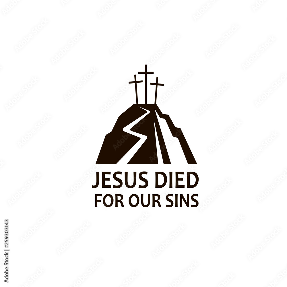 black icon of jesus golgotha hill with crosses isolated on white background black icon of jesus golgotha hill with crosses isolated on white background