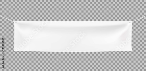 3d vector realistic Empty Horizontal Banner with Corners Ropes on transparent background. Ready Template for Your Design and Advertising. Awning, Textiles, PVC, Vinyl, Nylon, Banner ect. EPS 10.