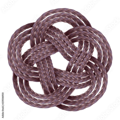 Decorative braided element of three strand cord. Vector illustration.