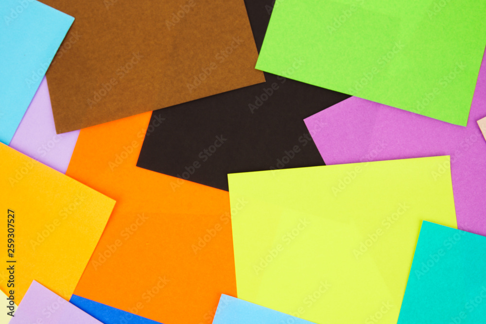 Colorful paper scatter on background. Top view, flat lay concept. Colorful paper scatter on background. Top view, flat lay concept.