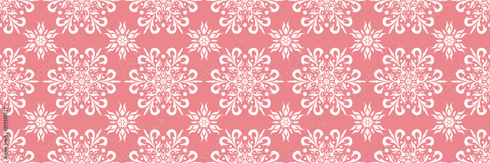 Fototapeta premium Floral print. White seamless pattern on pink background