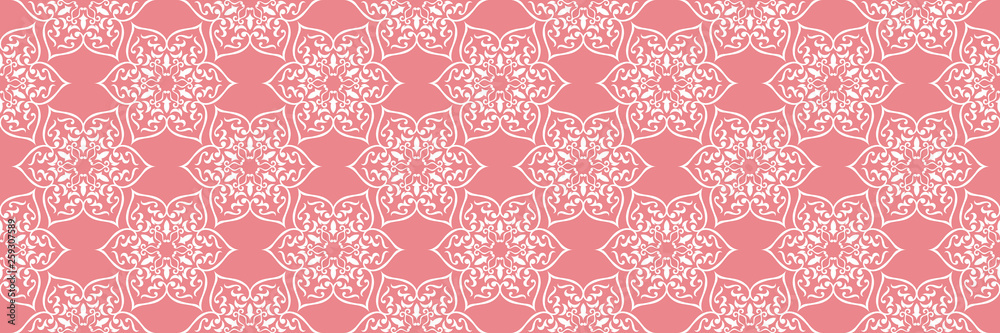 White and pink seamless pattern in oriental style. Arabic background