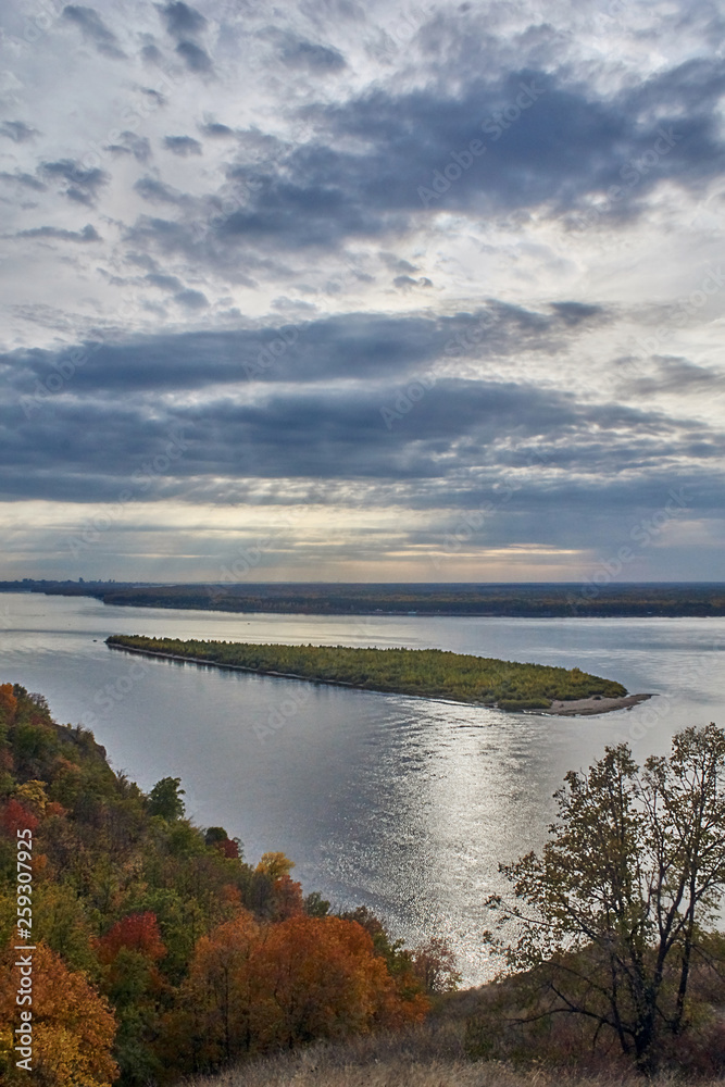 The island on the Volga river in the fall.