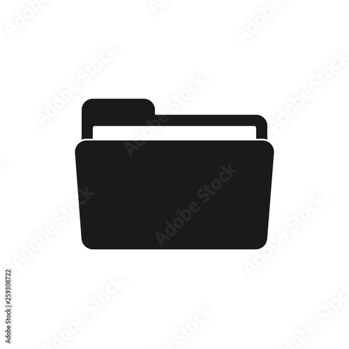 open folder icon. Black white folder with documents on a white background