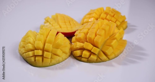 Fresh thai yellow mango background, rotates, close up photo