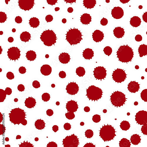 Bleed stains and blood splatter seamless pattern. Horror dirty bloody drops background. Vector isolated illustration.