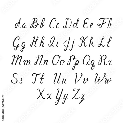 Hand drawn brush ink alphabet letters. Valentine or wedding invitation english font. Monogram calligraphy.