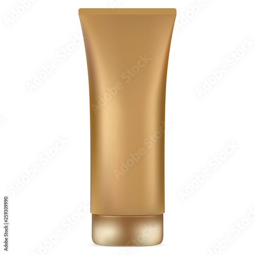 Cream Tube Gold. Vector Cosmetic Bottle. Sunscreen Protection Liquid Care. Realistic Plastic Package. Luxury Bb Hand Product. Spf Foundation Mask. Medical Container.