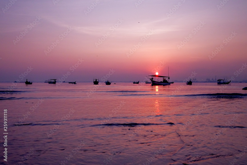 Beautiful sunrise near the beach in Penang Malaysia early in the morning
