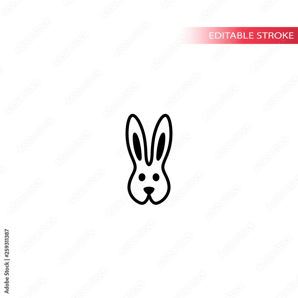 Rabbit head black isolated line vector icon. Cute bunny outline icon, fully editable stroke. Rabbit head black isolated line vector icon. Cute bunny outline icon, fully editable stroke.
