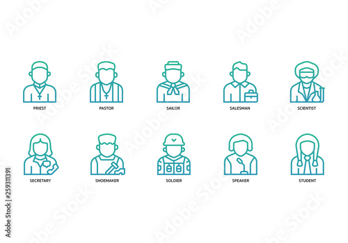 Jobs and occupations icons set