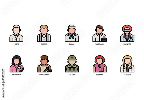 Jobs and occupations icons set