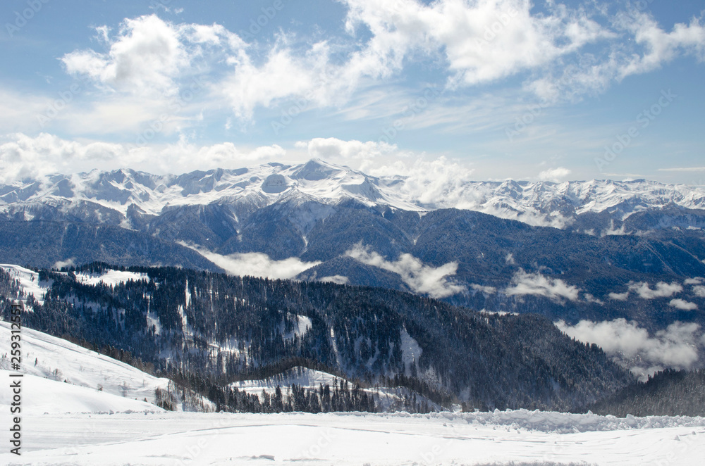 Amazing view of the Caucasus mountains in the ski resort Krasnaya Polyana Russia Amazing view of the Caucasus mountains in the ski resort Krasnaya Polyana Russia