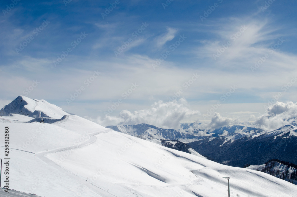 Amazing view of the Caucasus mountains in the ski resort Krasnaya Polyana Russia