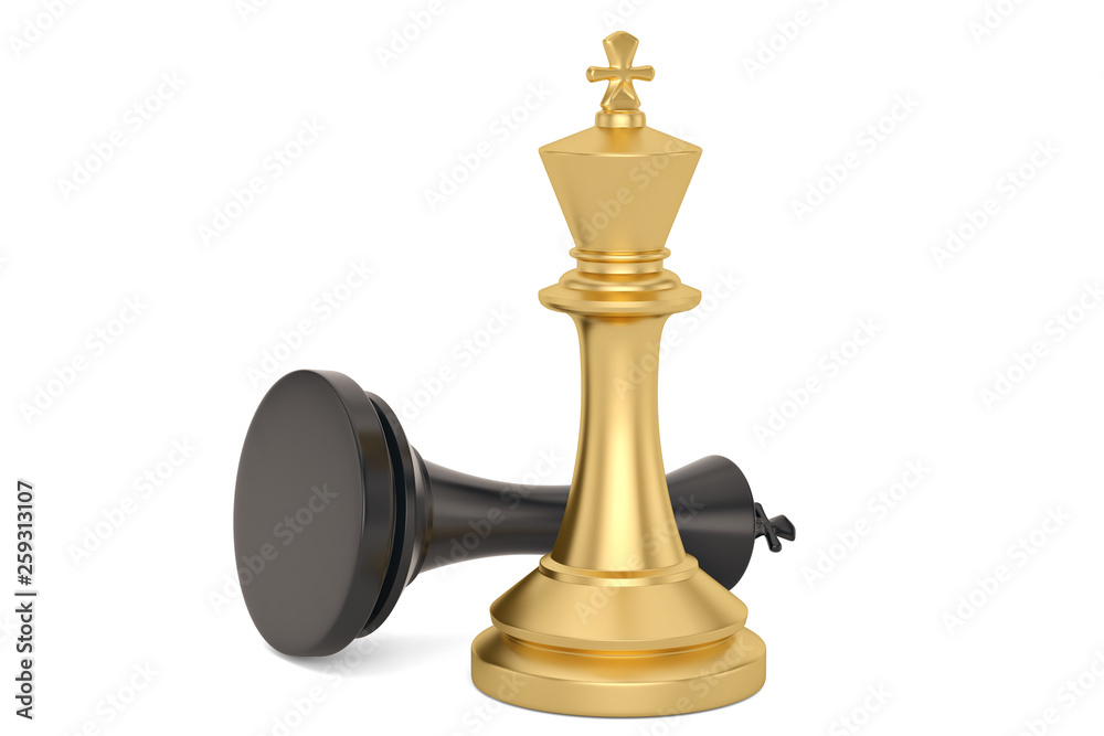 Gold chess king and black king isolated on white background 3D illustration.