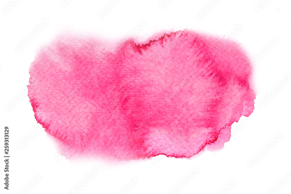 Fototapeta premium Abstract watercolor pink brush strokel with strains and paper texture