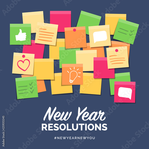 New year resolutions on stick notes photo