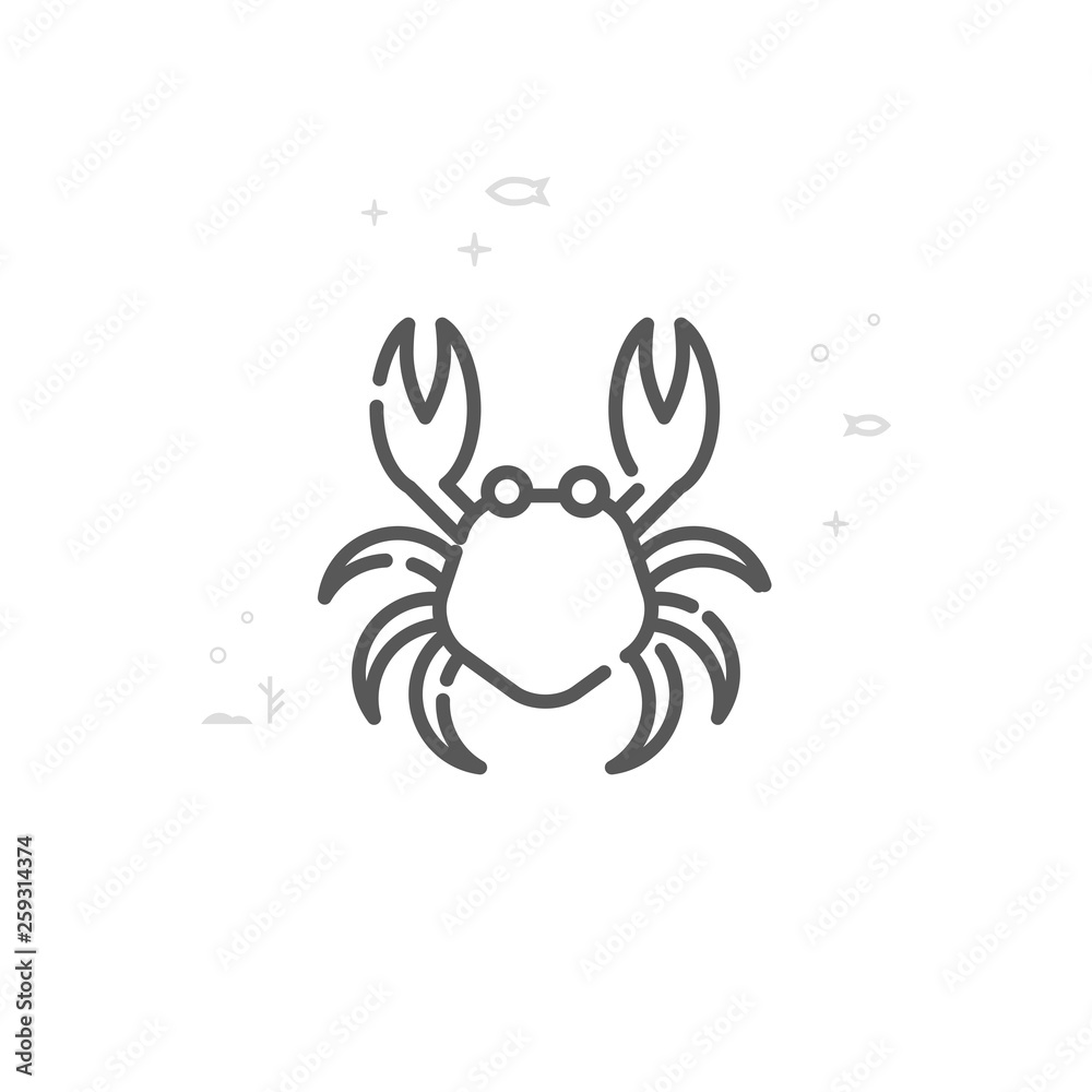 Crab Vector Line Icon, Symbol, Pictogram, Sign. Light Abstract Geometric Background. Editable Stroke Crab Vector Line Icon, Symbol, Pictogram, Sign. Light Abstract Geometric Background. Editable Stroke