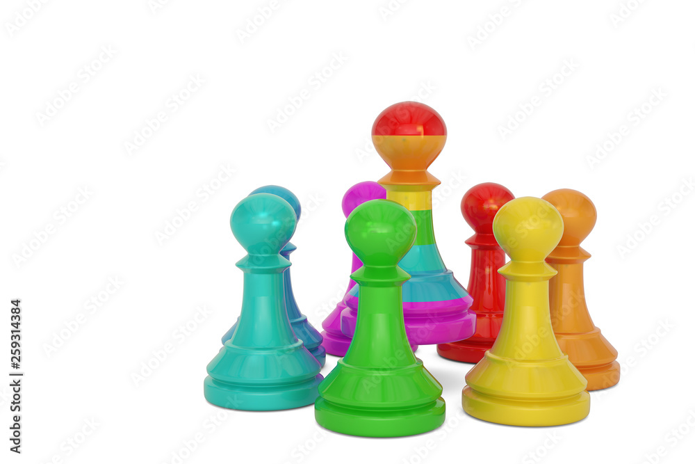 Rainbow pawn over white background 3D illustration. Rainbow pawn over white background 3D illustration.