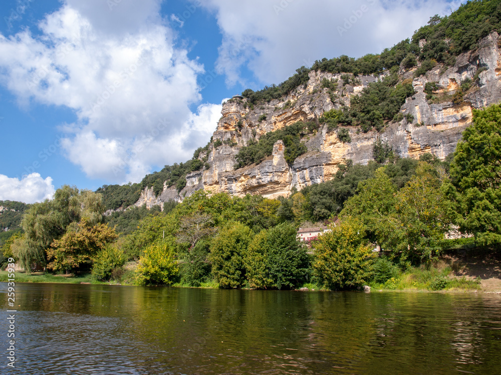 Landscape of the Dordogne river valley between La Roque-Gageac and Castelnaud, Aquitaine, France Landscape of the Dordogne river valley between La Roque-Gageac and Castelnaud, Aquitaine, France