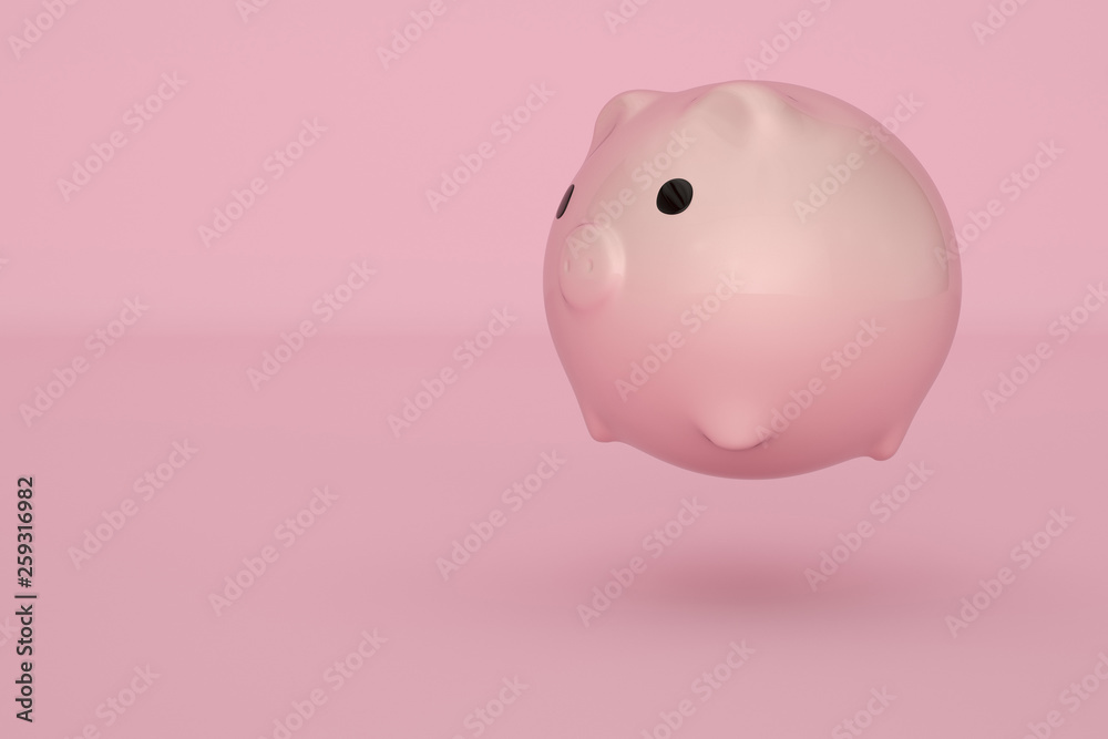 Piggy bank on pink background. 3D illustration.