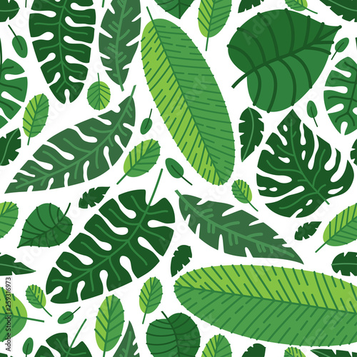 Tropical leaves vector pattern. Summer equatorial rainforest with foliage