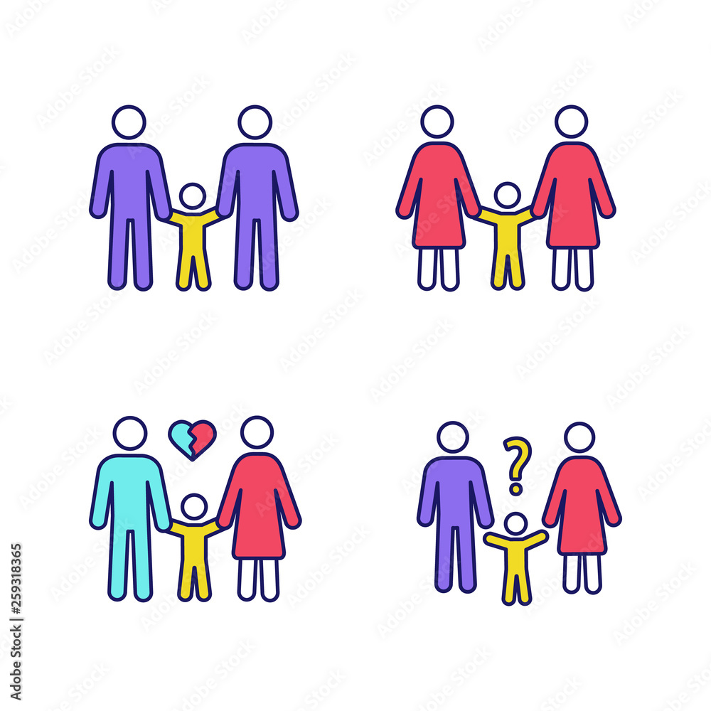 Child custody color icons set Child custody color icons set