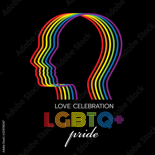 LGBTQ pride banner with abstract rainbow line head human sign on black background vector design