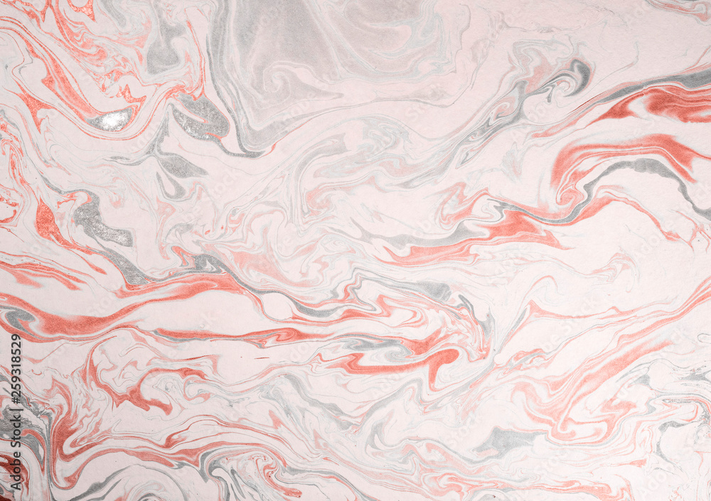 marble ink paper texture living coral, 16-1546, white silver
