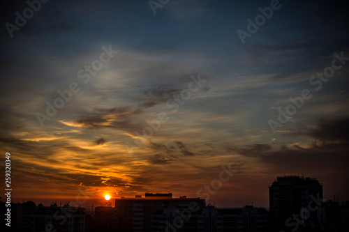 sunset over city