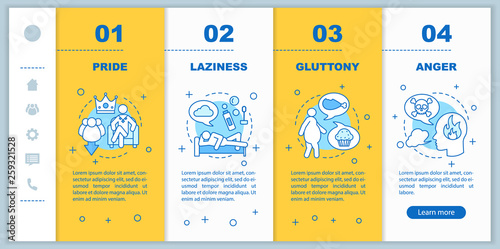 Valokuvatapetti Seven deadly sins onboarding mobile app page screen vector templ