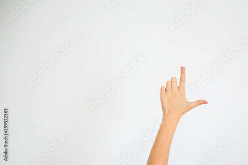  hand on white background in a L sign Looser © ca
