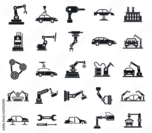 Car factory icons set. Simple set of car factory vector icons for web design on white background