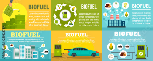 Bio fuel station banner set. Flat illustration of bio fuel station vector banner set for web design