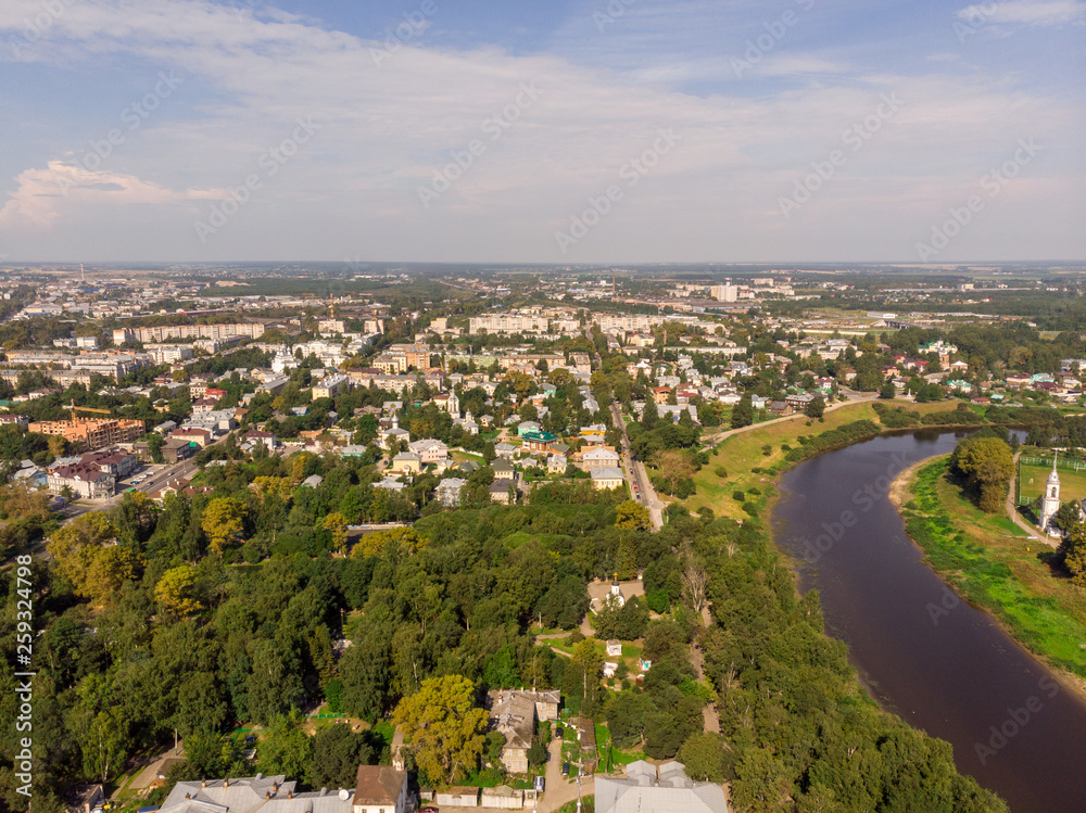 View of the city from the drone