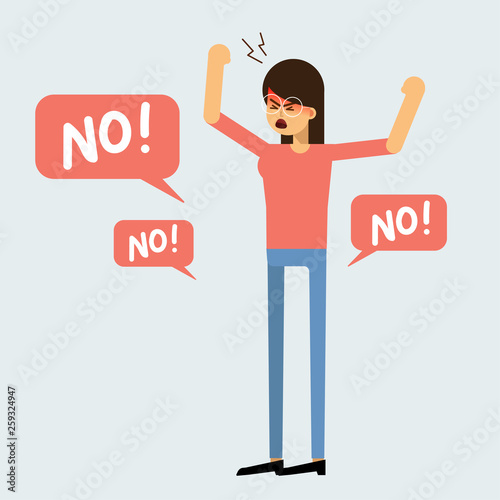 angry woman rise her hand in bad mood with no text bubble, Vector illustration cartoon character