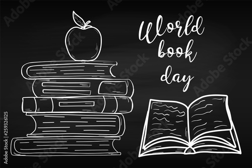 Training. World Book Day. April. Knowledge. Reading. World. For your design. Sheet. Chalk board. School.