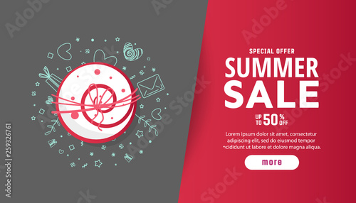 Summer sale flyer template with paper cut flowers