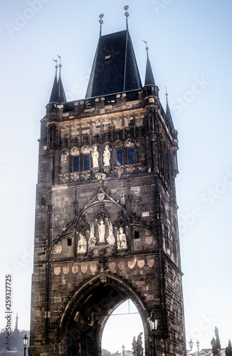 Photography Old town tower at the end of Charles bridge, Prague, Czech Republic