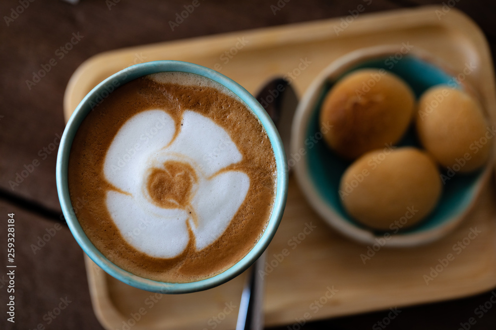 Backgrounds of Latte coffee, Coffee cup latte art in shop. Backgrounds of Latte coffee, Coffee cup latte art in shop.
