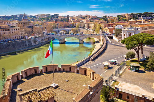 Rome rooftops and Tiber river view from above