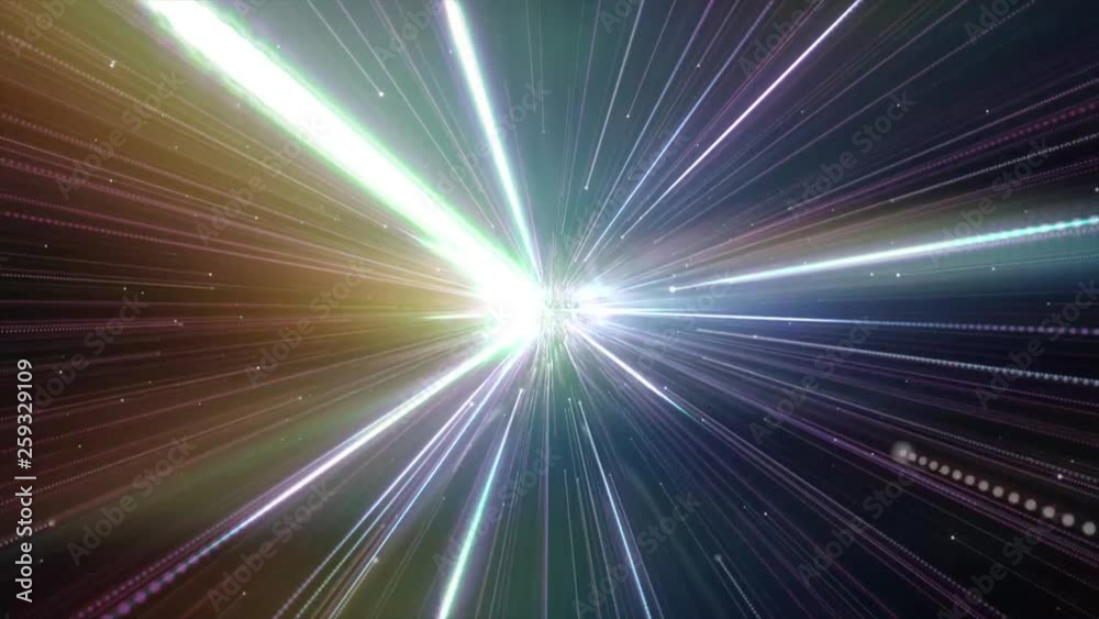 Abstract hyper jump, speed of light on cosmic background. Deep space, worm hole 3D rendering.