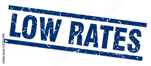 square grunge blue low rates stamp