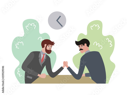 Men compete in arm wrestling vector illustration