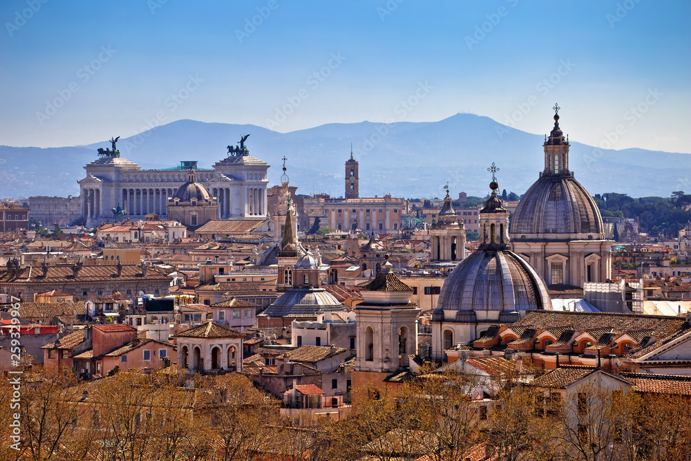 Eternal city of Rome landmarks an rooftops skyline view