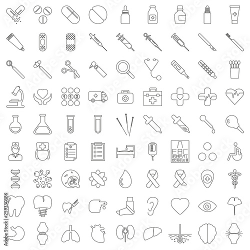 81 Flatline-Icons: Gesundheit und Medizin, Linien editierbar