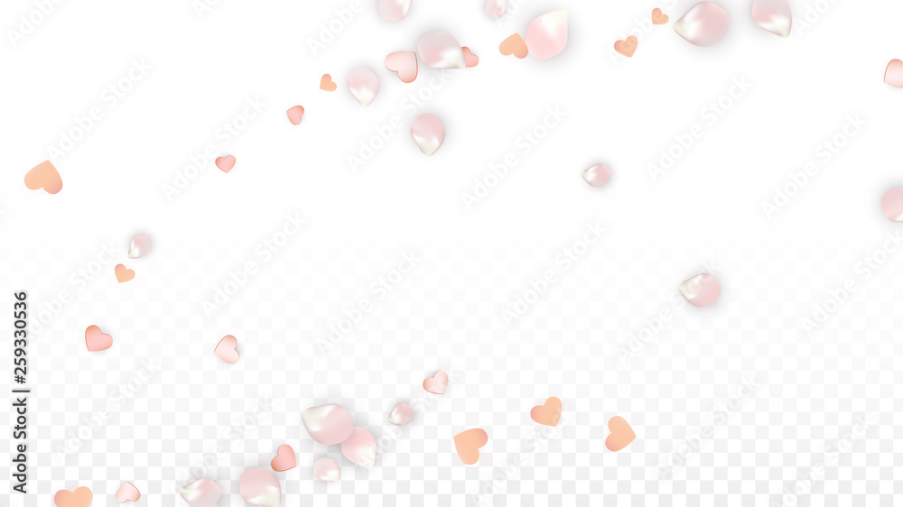 Vector Realistic Petals and Hearts Confetti. Flying Sakura and Hearts on Transparent Background. Wedding Invitation Background. Spring Romance Poster. Vector Illustration for Anniversary Design. Vector Realistic Petals and Hearts Confetti. Flying Sakura and Hearts on Transparent Background. Wedding Invitation Background. Spring Romance Poster. Vector Illustration for Anniversary Design.