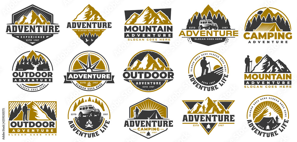 Set of Adventure and outdoor vintage logo template, badge or emblem style